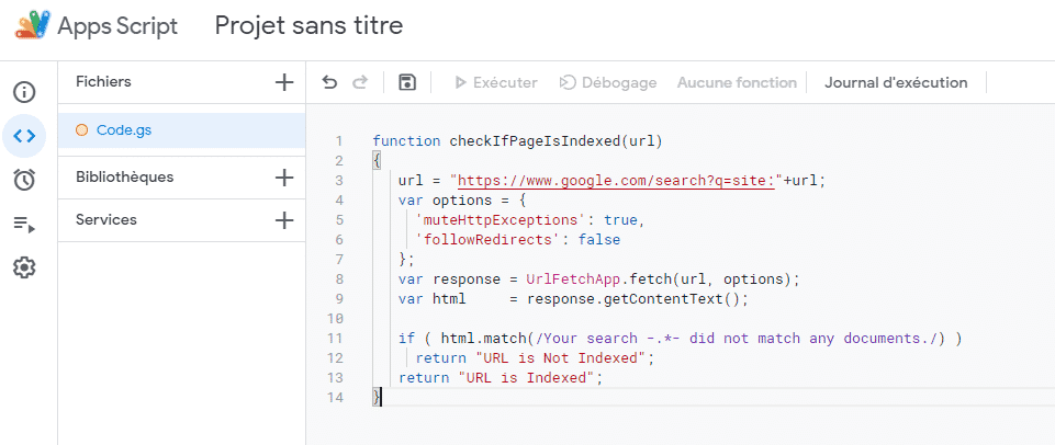 code pour Google Sheet