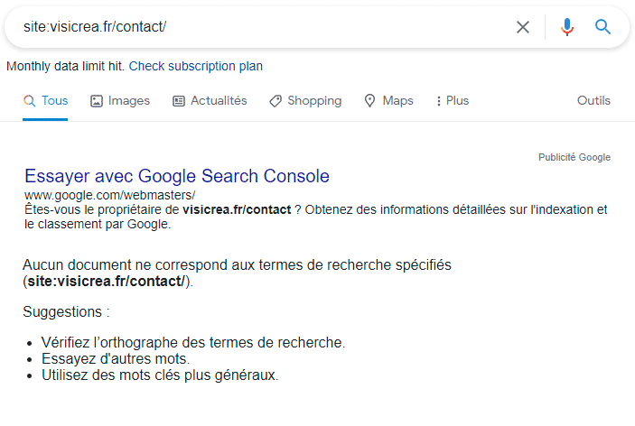 page non indexée dans Google
