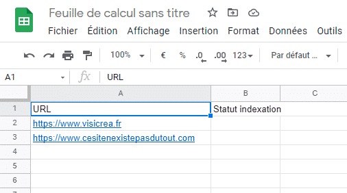URL dont on veut vérifier l'indexation